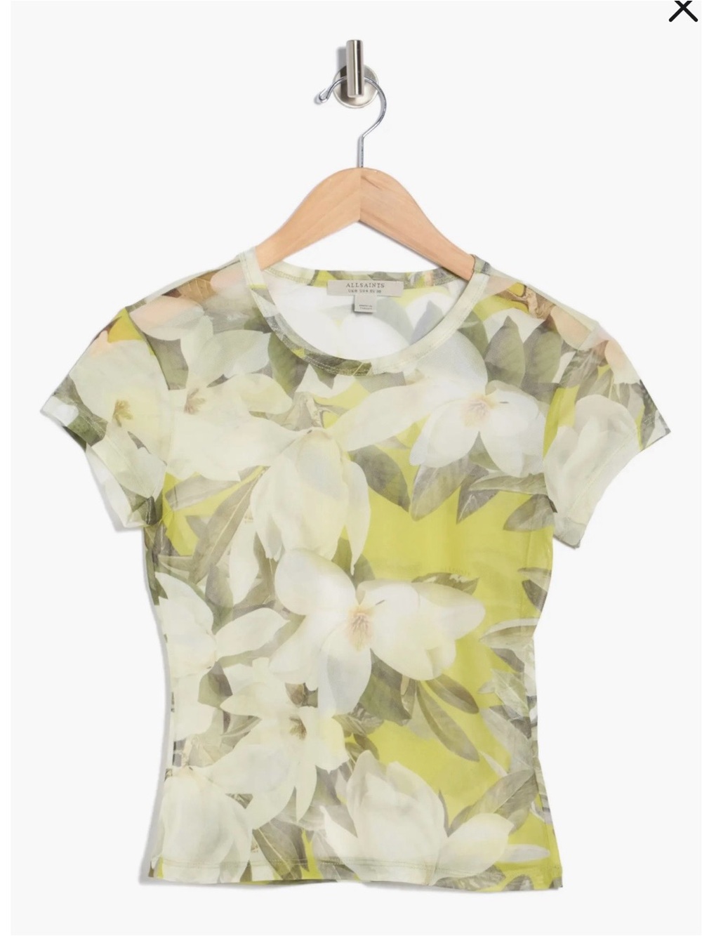 All Saints Ellie Floral Mesh T-Shirt - Size 10